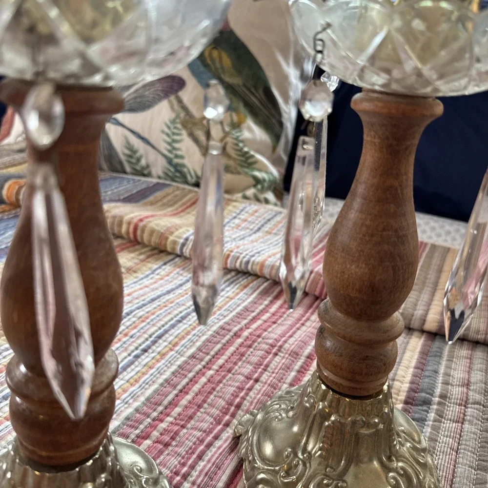 Pair Of Hedco Wood Metal Glass Candle Holders Parts Only Read